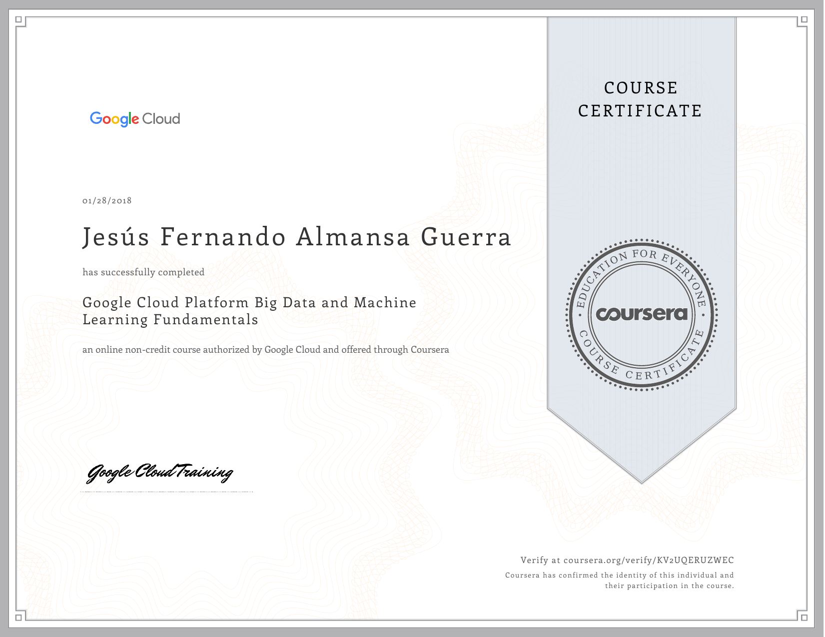 coursera certificate