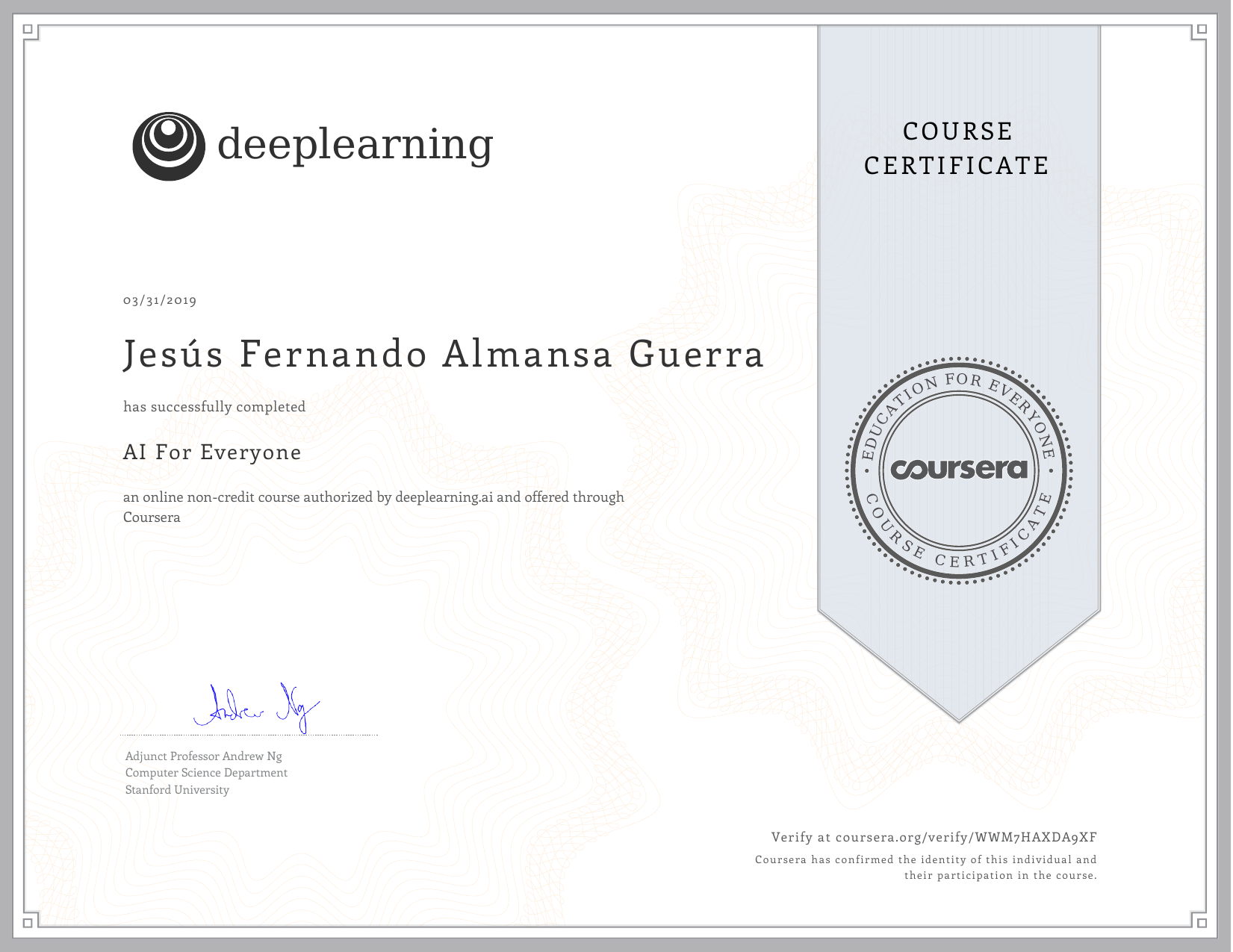 coursera certificate