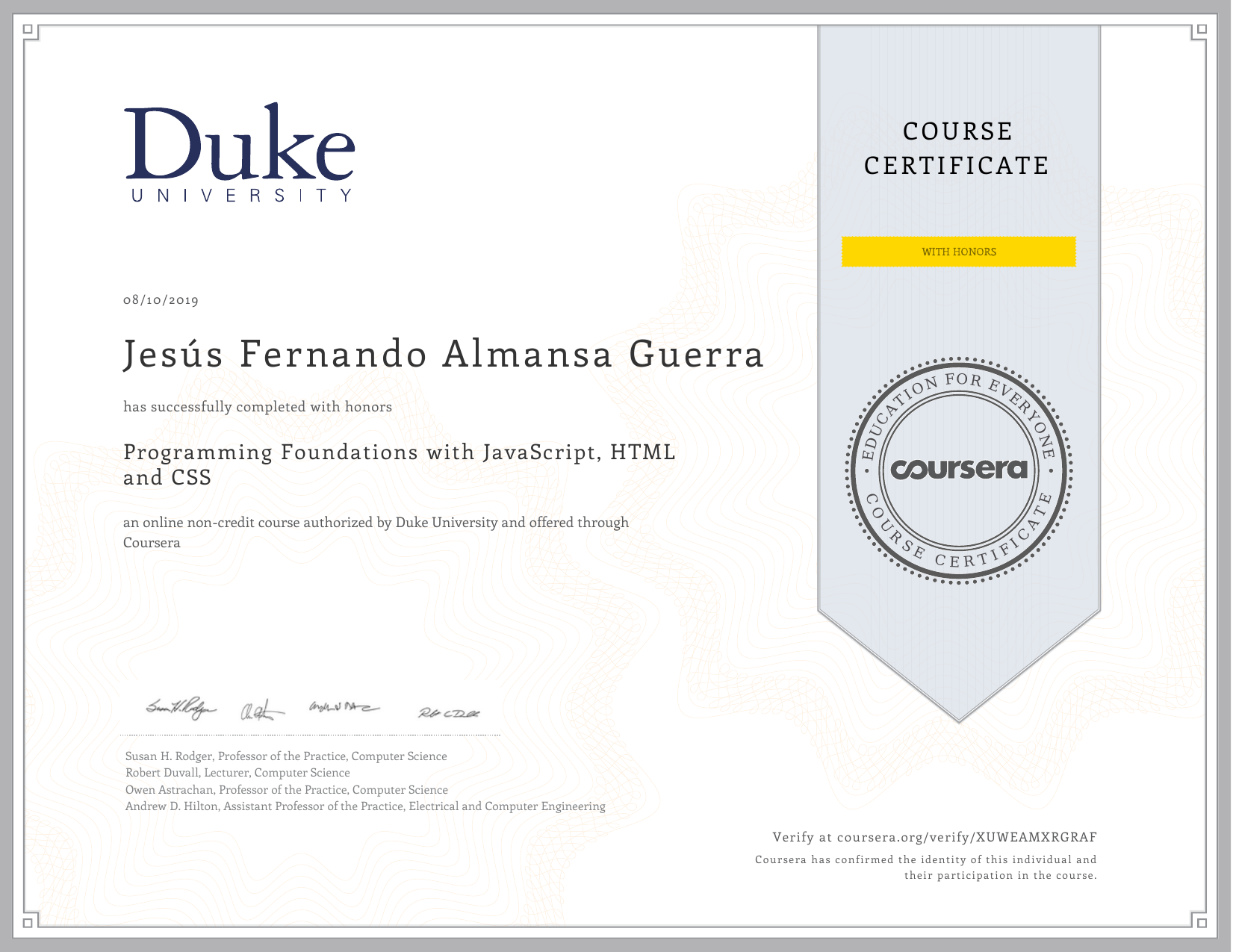 coursera certificate